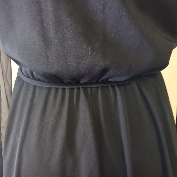 Vintage Union made fancy black sheer sleeve secretary midi dress sequin detail 8 - Picture 10 of 12